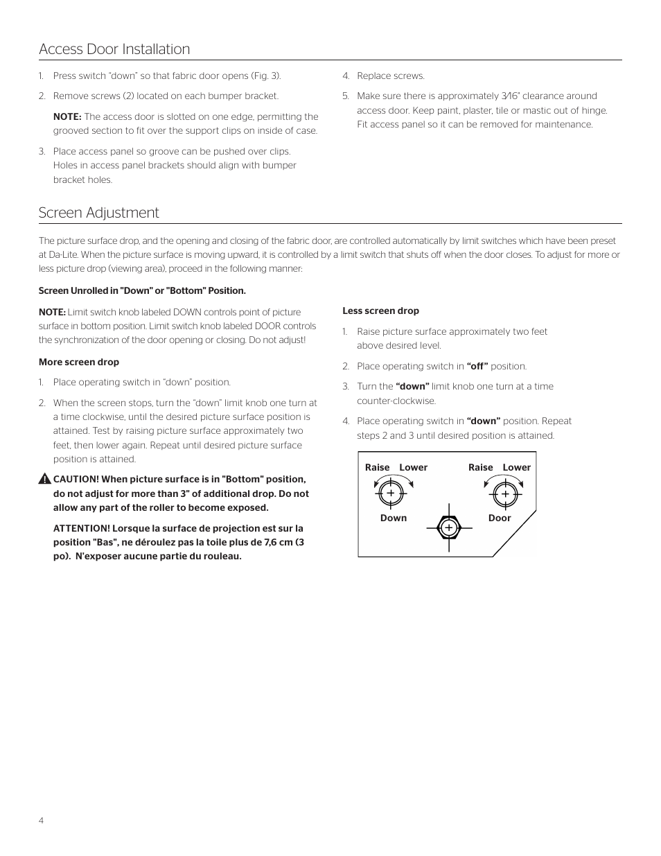 Access door installation screen adjustment | Da-Lite Executive Electrol User Manual | Page 4 / 12