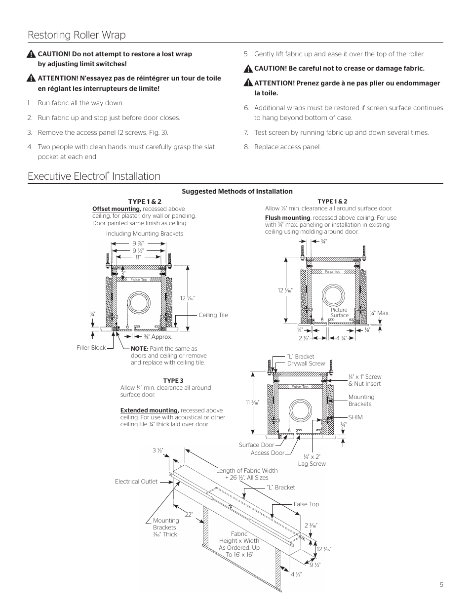 Restoring roller wrap executive electrol, Installation | Da-Lite Executive Electrol User Manual | Page 5 / 12