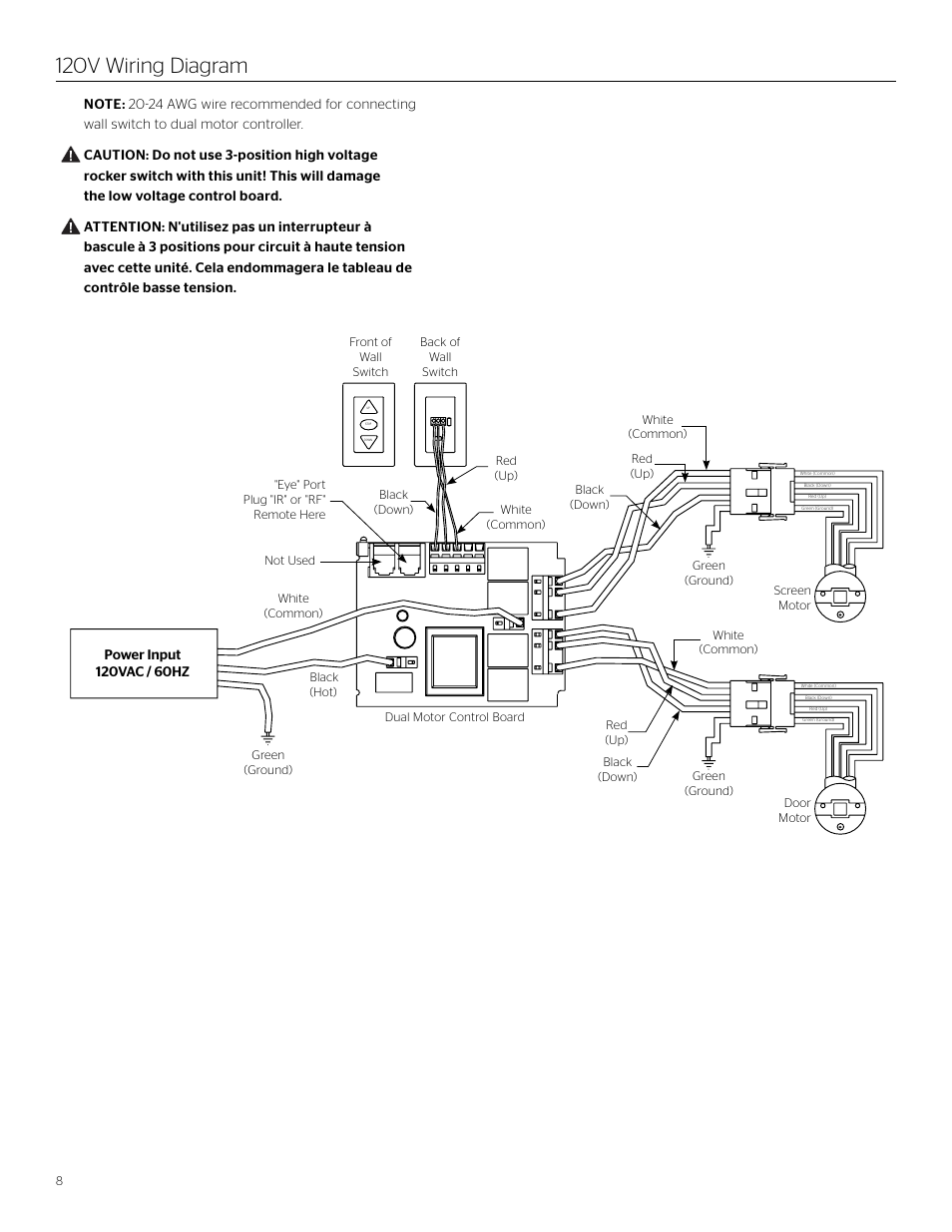 120v wiring diagram | Da-Lite Large Advantage Deluxe Electrol User Manual | Page 8 / 12