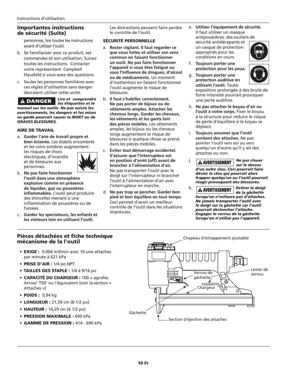 Importantes instructions de sécurité (suite) | Campbell Hausfeld IN734500AV User Manual | Page 10 / 24