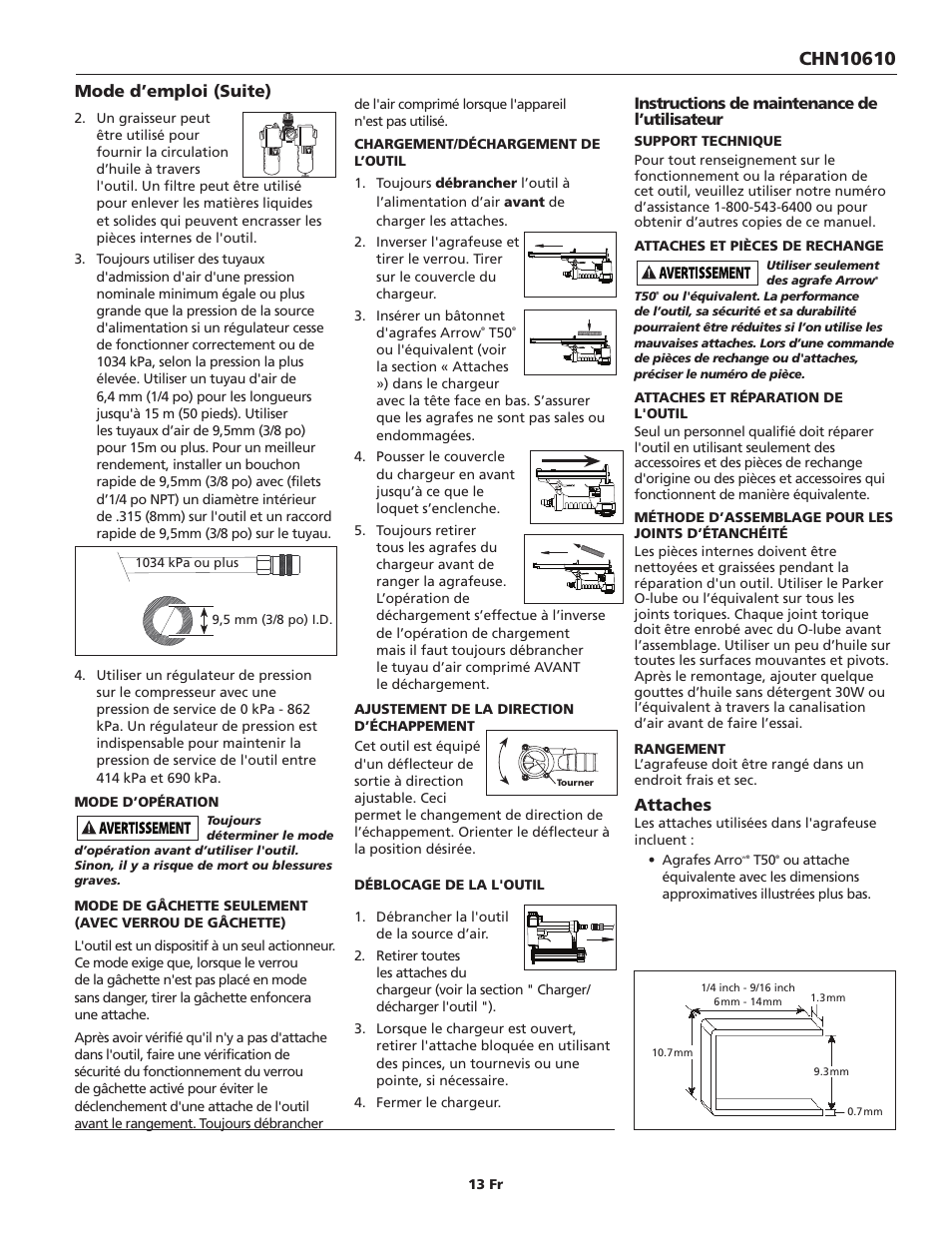 Mode d’emploi (suite), Attaches | Campbell Hausfeld IN734500AV User Manual | Page 13 / 24