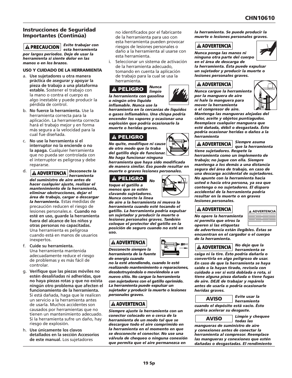 Instrucciones de seguridad importantes (continúa) | Campbell Hausfeld IN734500AV User Manual | Page 19 / 24