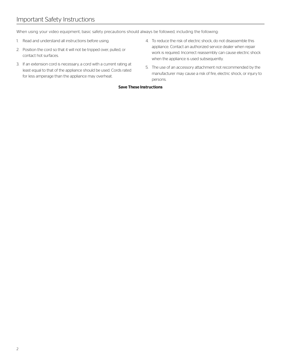 Important safety instructions | Da-Lite Large Advantage Electrol User Manual | Page 2 / 12