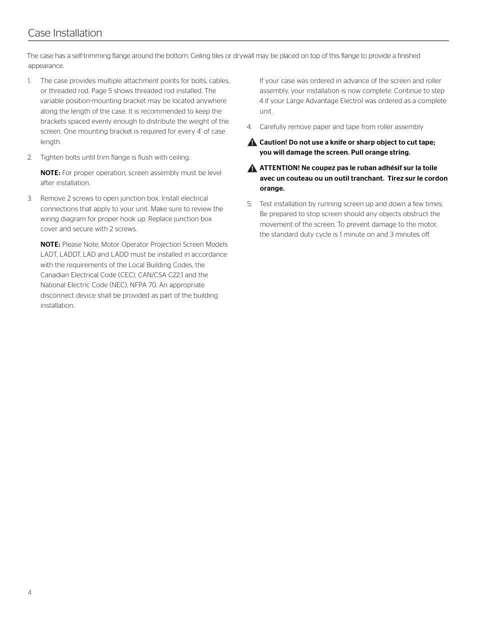 Case installation | Da-Lite Large Advantage Electrol User Manual | Page 4 / 12