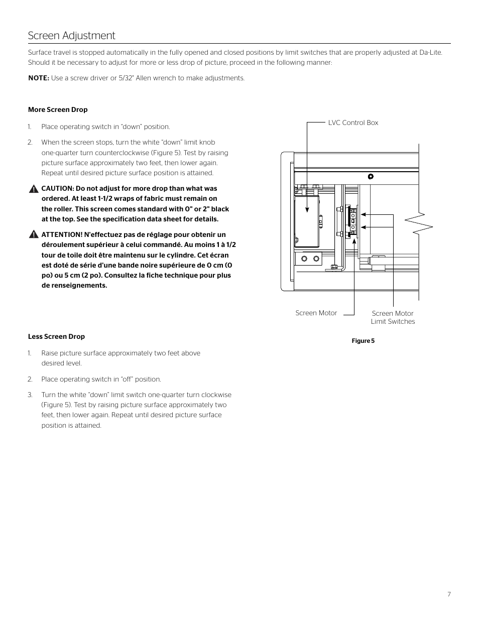 Screen adjustment | Da-Lite Large Advantage Electrol User Manual | Page 7 / 12