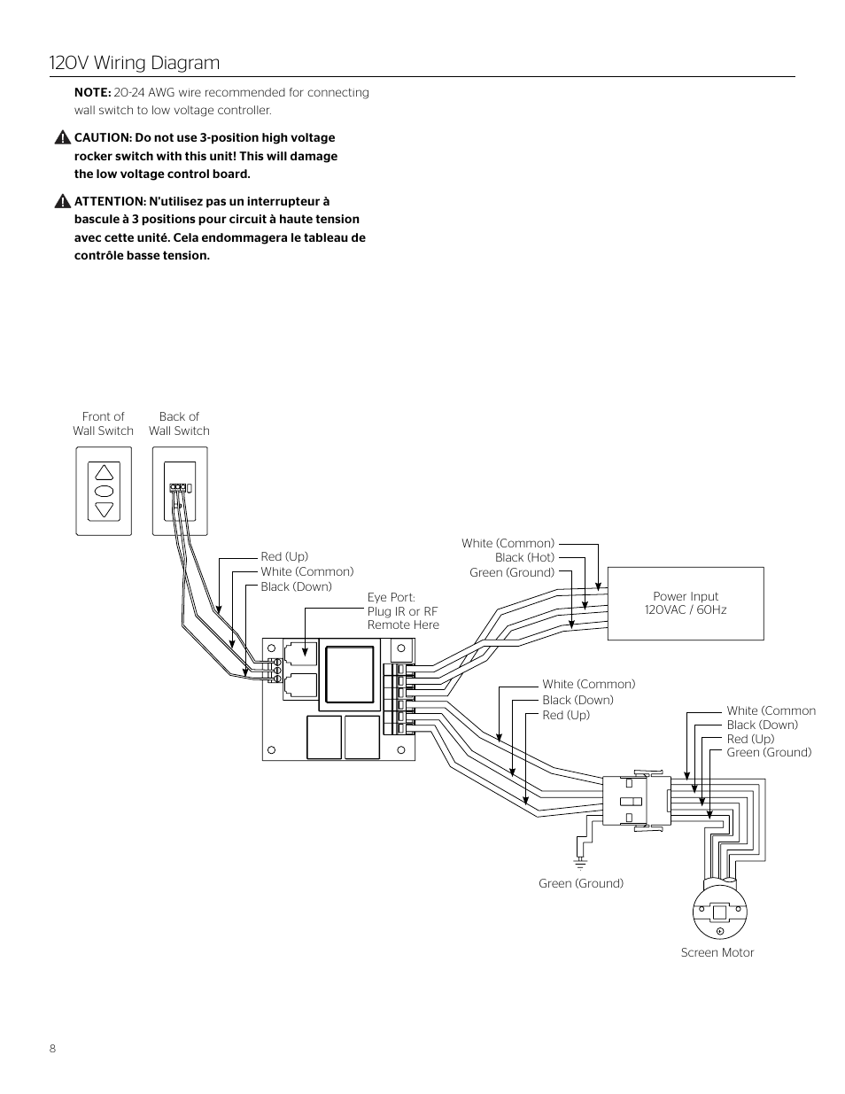 120v wiring diagram | Da-Lite Large Advantage Electrol User Manual | Page 8 / 12