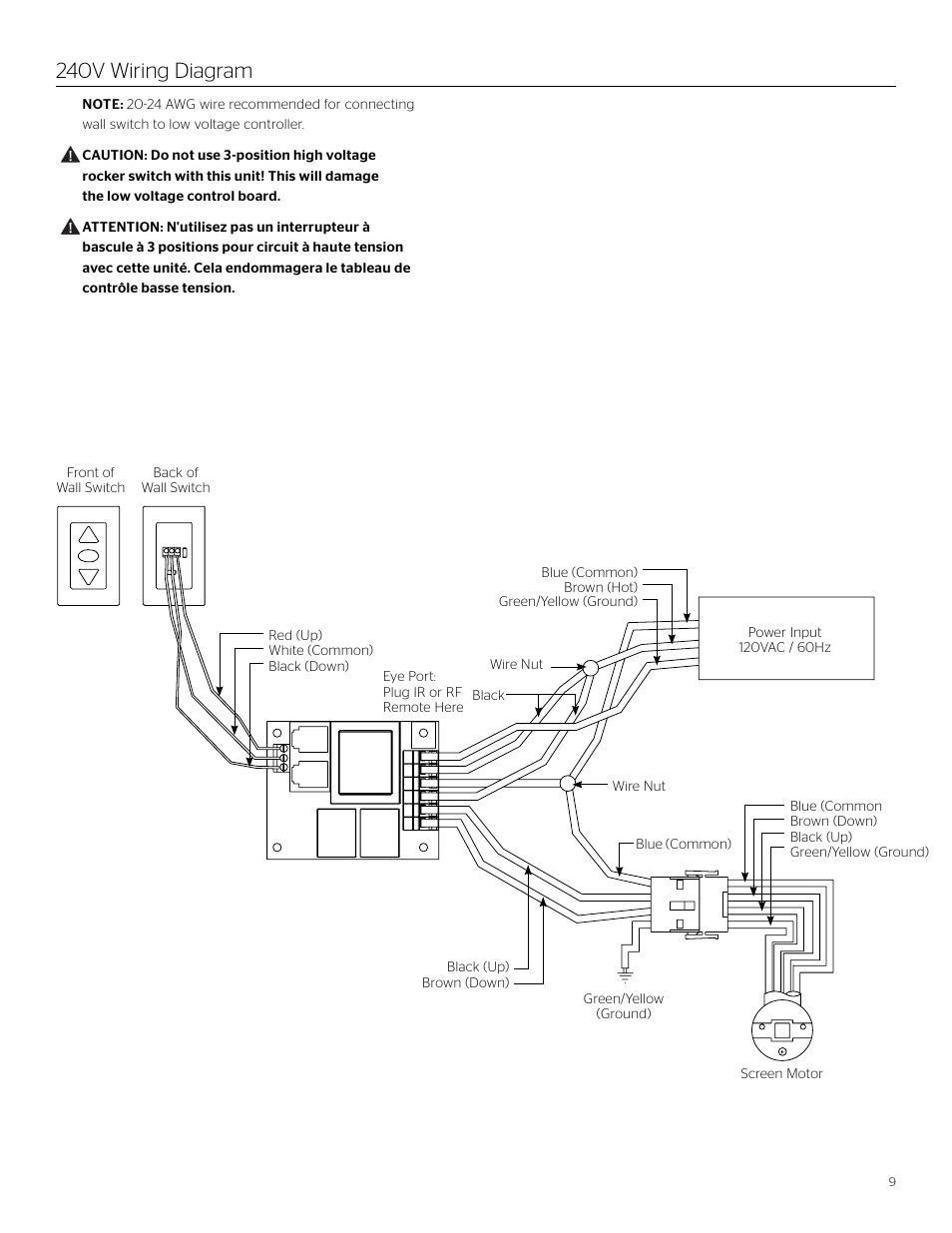 240v wiring diagram | Da-Lite Large Advantage Electrol User Manual | Page 9 / 12