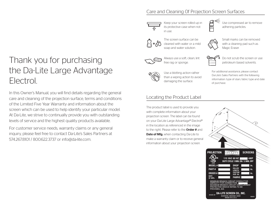 Da-Lite Large Advantage Electrol User Manual | Page 2 / 2