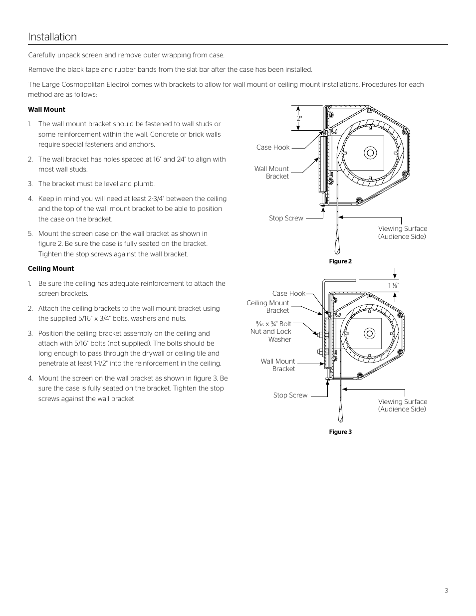 Installation | Da-Lite Large Cosmopolitan Electrol User Manual | Page 3 / 12