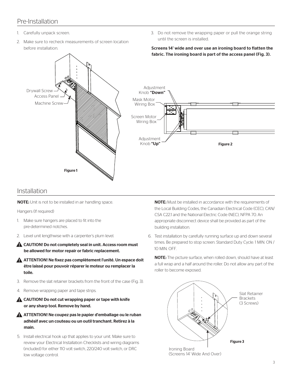 Pre-installation installation | Da-Lite Large Dual Masking Electrol User Manual | Page 3 / 8