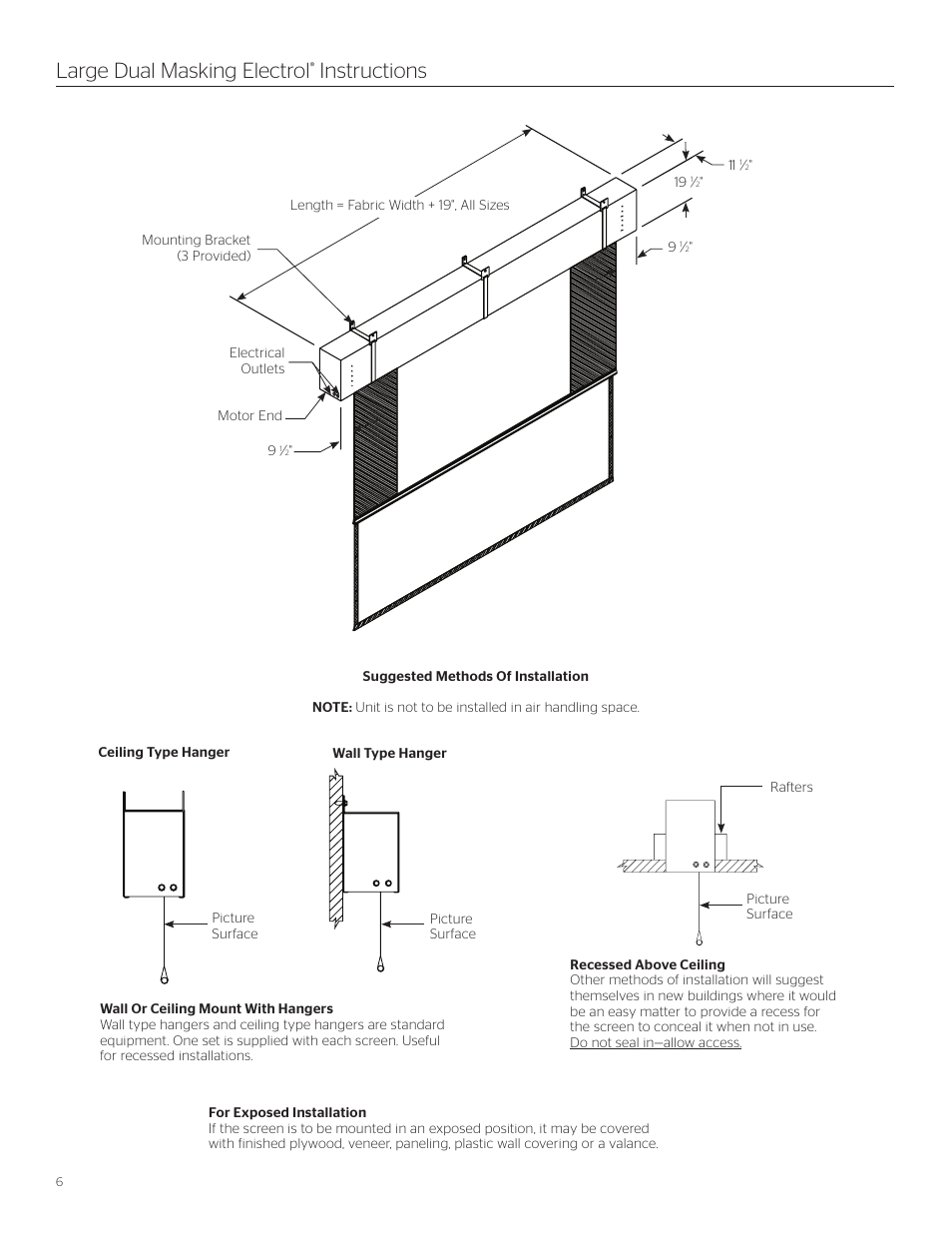 Large dual masking electrol, Instructions | Da-Lite Large Dual Masking Electrol User Manual | Page 6 / 8