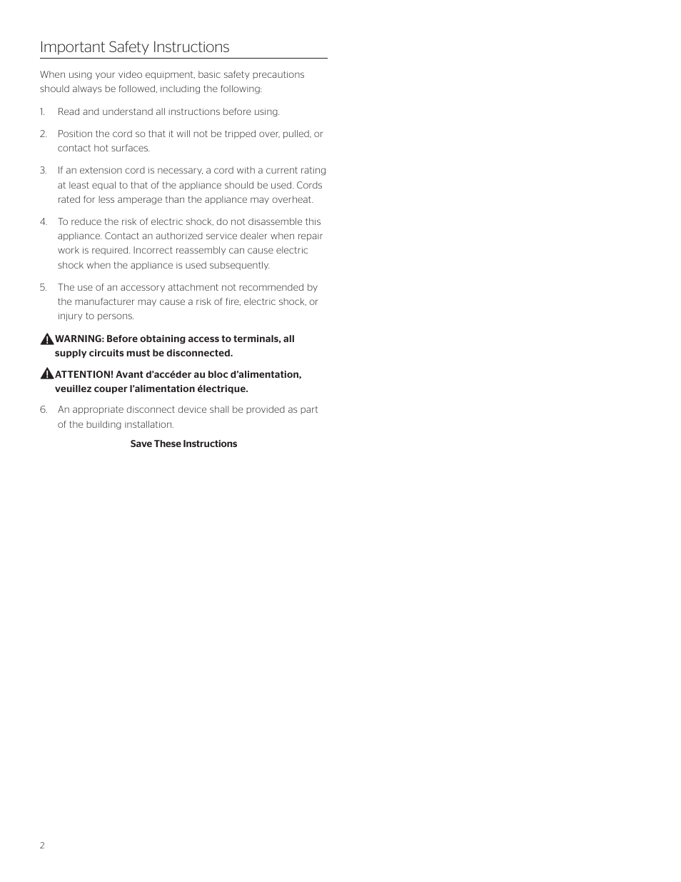 Important safety instructions | Da-Lite Motorized Scenic Roller User Manual | Page 2 / 8