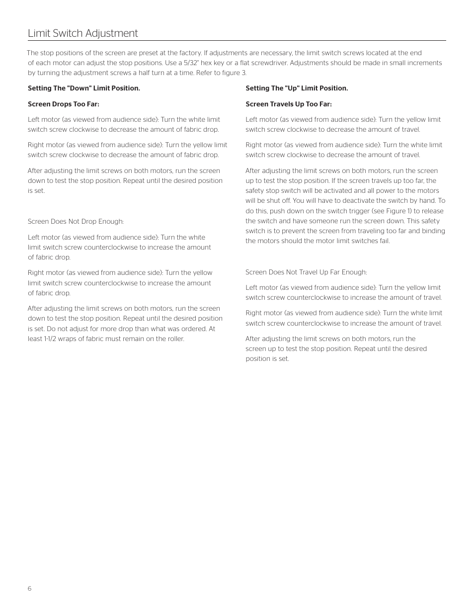 Limit switch adjustment | Da-Lite Motorized Scenic Roller User Manual | Page 6 / 8