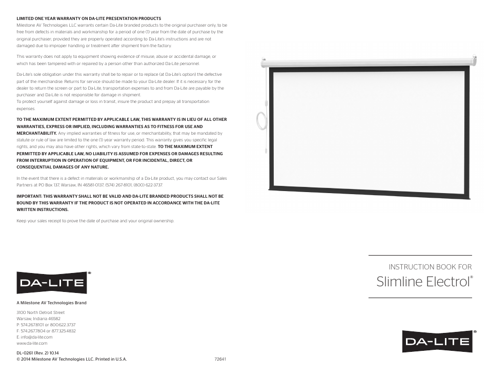 Da-Lite Slimline Electrol User Manual | 2 pages