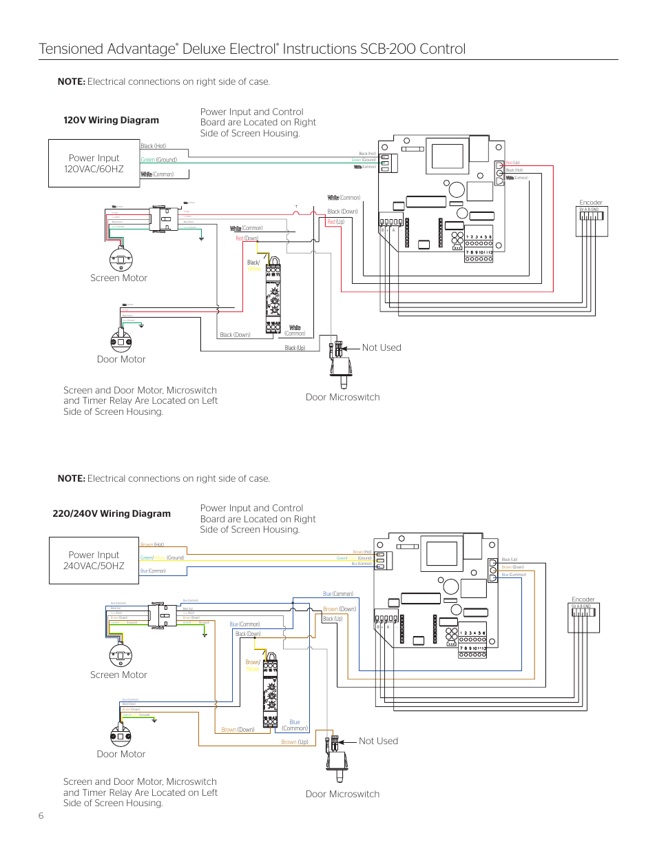 Tensioned advantage, Deluxe electrol, Instructions scb-200 control | Not used | Da-Lite Tensioned Advantage Deluxe Electrol User Manual | Page 6 / 10