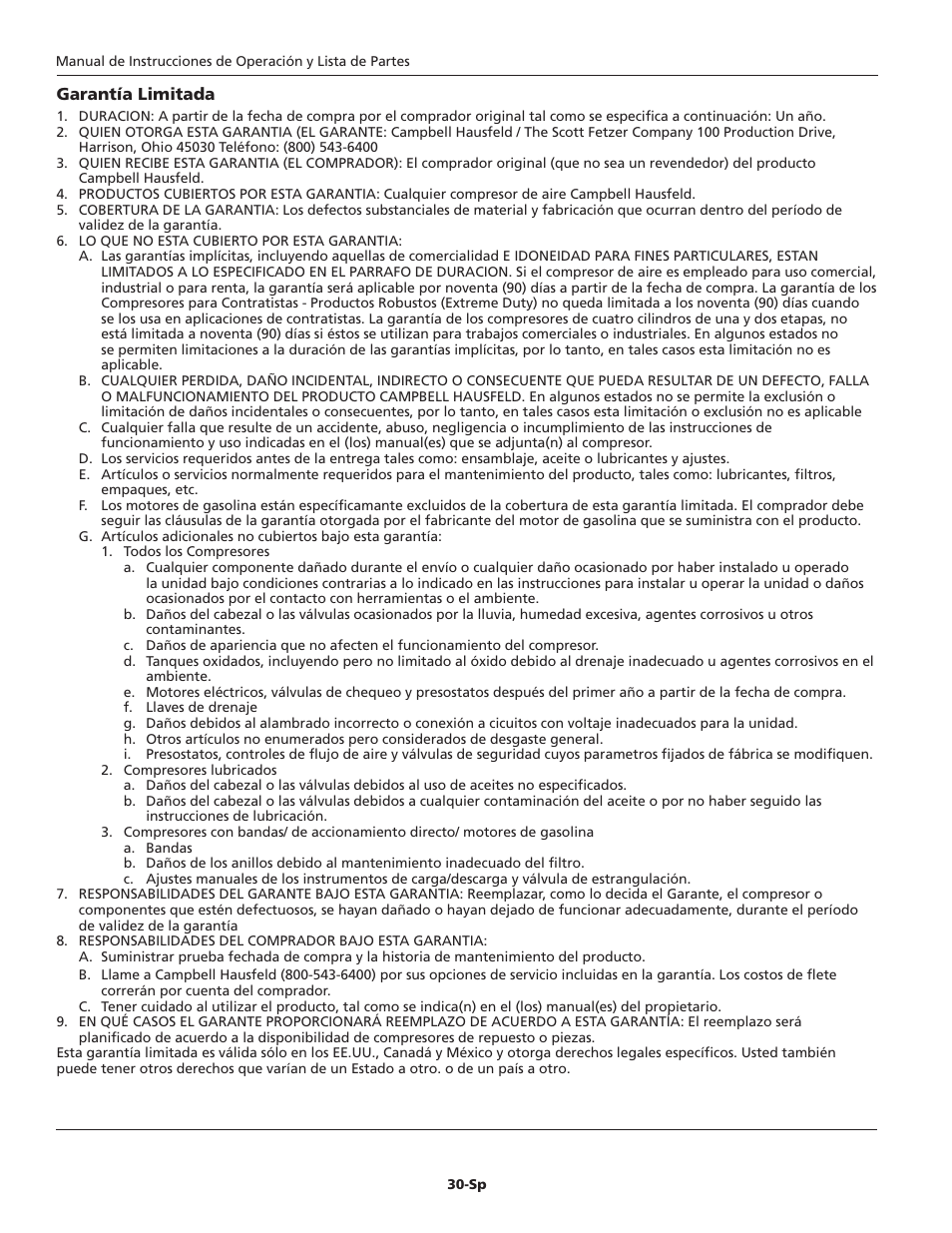 Campbell Hausfeld FP2603 User Manual | Page 30 / 32
