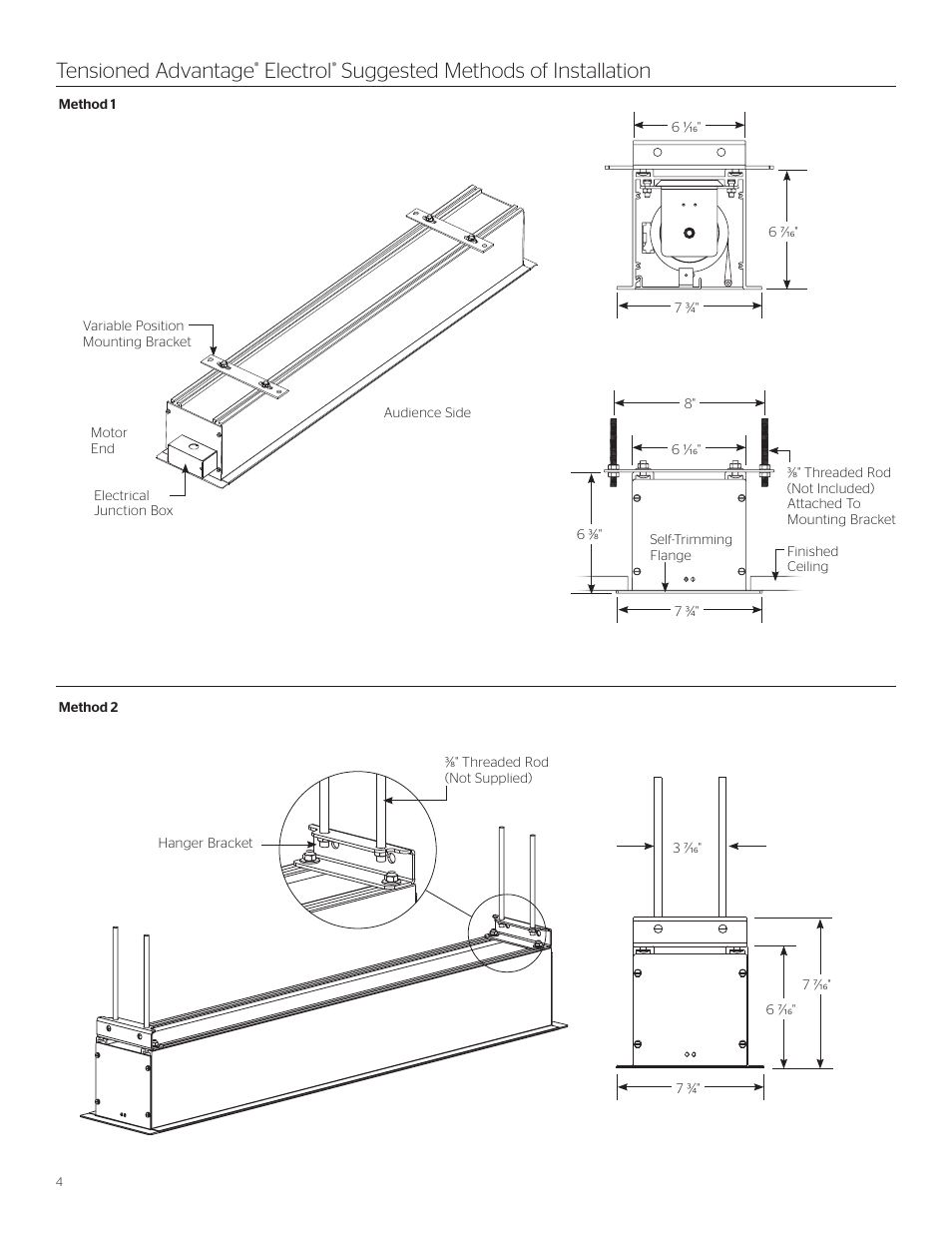 Tensioned advantage, Electrol, Suggested methods of installation | Da-Lite Tensioned Advantage Electrol User Manual | Page 4 / 12