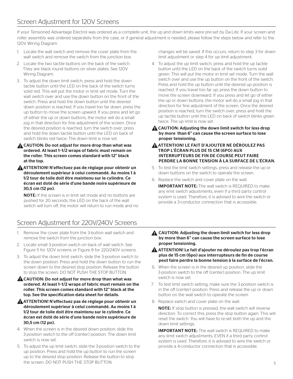 Da-Lite Tensioned Advantage Electrol User Manual | Page 5 / 12