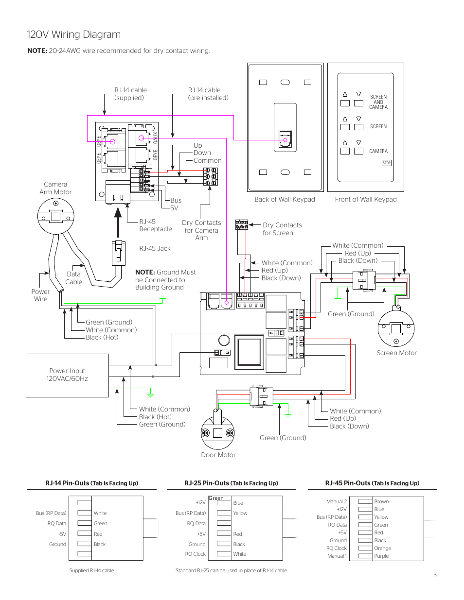 120v wiring diagram | Da-Lite Tensioned Conference Electrol User Manual | Page 5 / 8