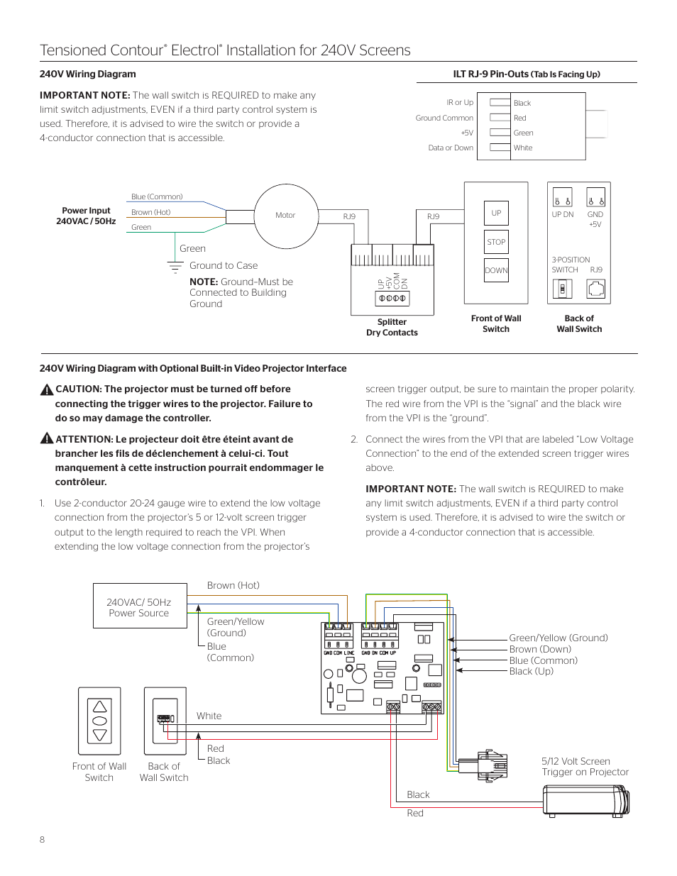 Tensioned contour, Electrol, Installation for 240v screens | Da-Lite Tensioned Contour Electrol User Manual | Page 8 / 12