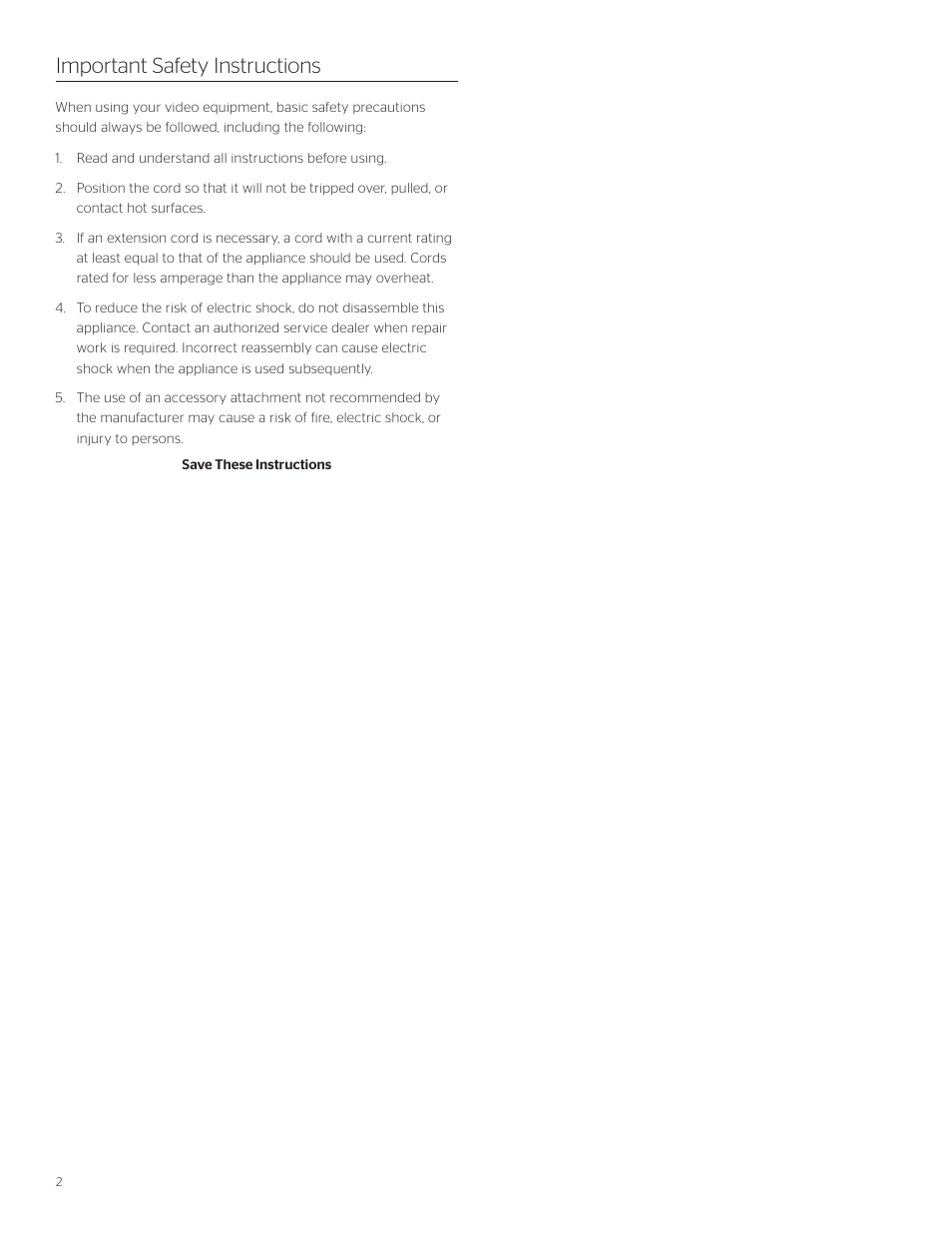 Important safety instructions | Da-Lite Tensioned Dual Masking Electrol User Manual | Page 2 / 8