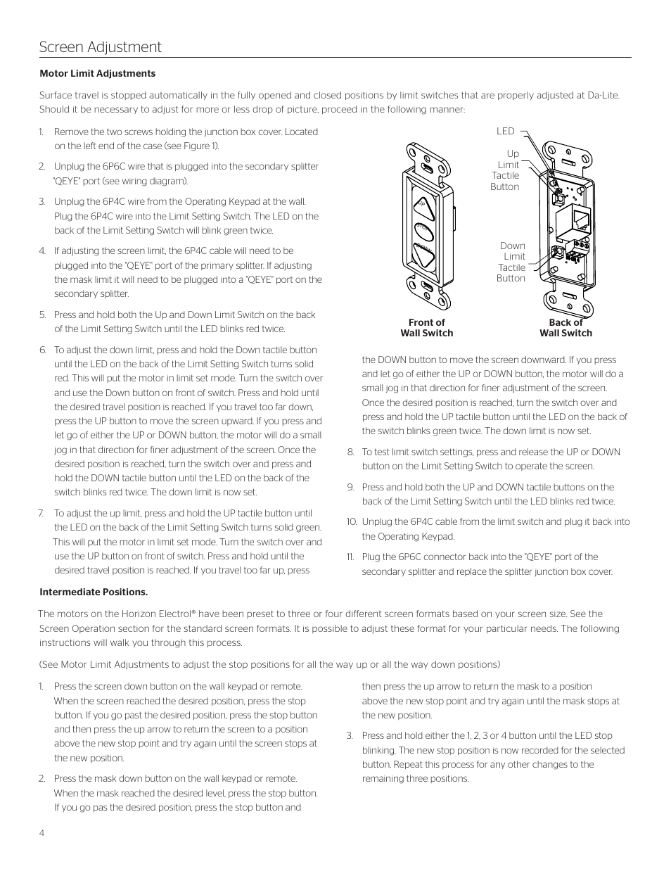 Screen adjustment | Da-Lite Tensioned Horizon Electrol User Manual | Page 4 / 8