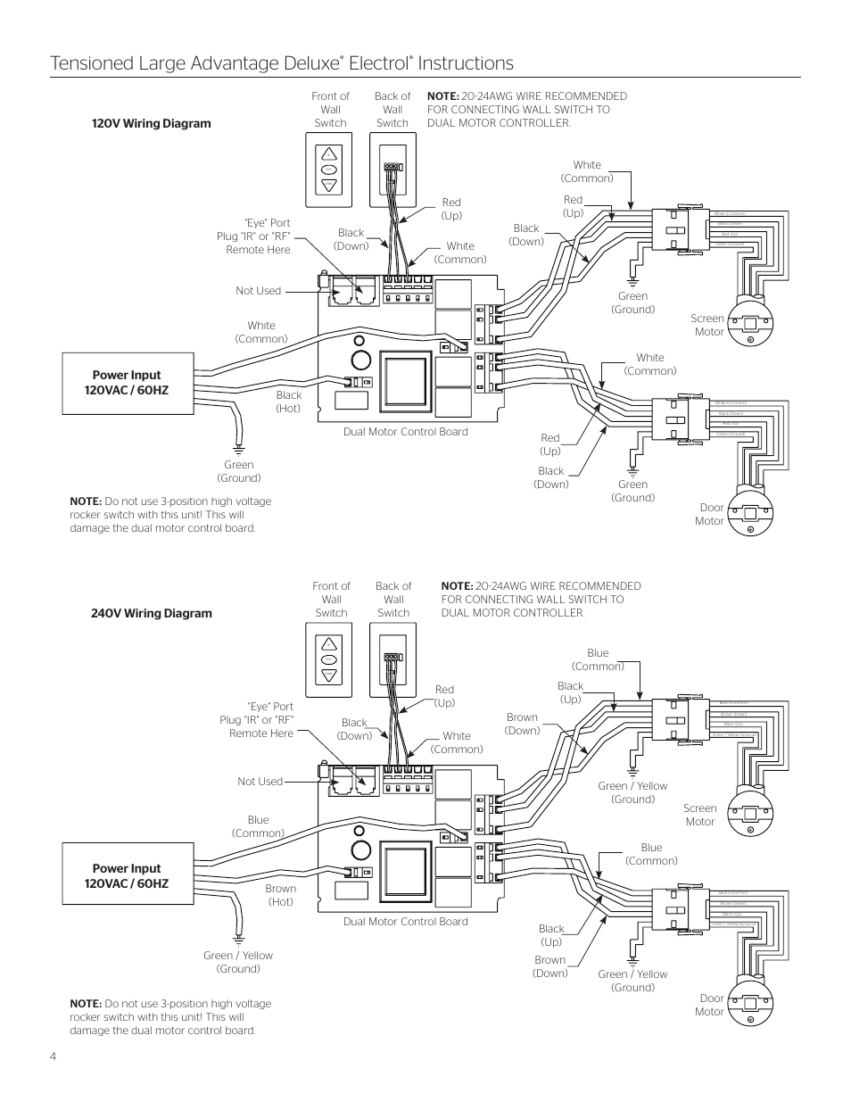 Tensioned large advantage deluxe, Electrol, Instructions | Da-Lite Tensioned Large Advantage Deluxe Electrol User Manual | Page 4 / 8