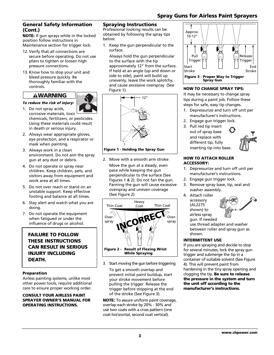 Incorrect, Spray guns for airless paint sprayers | Campbell Hausfeld AL1860 User Manual | Page 3 / 20