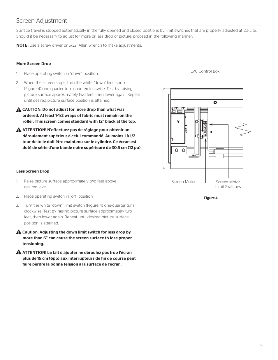 Screen adjustment | Da-Lite Tensioned Large Advantage Electrol User Manual | Page 5 / 12