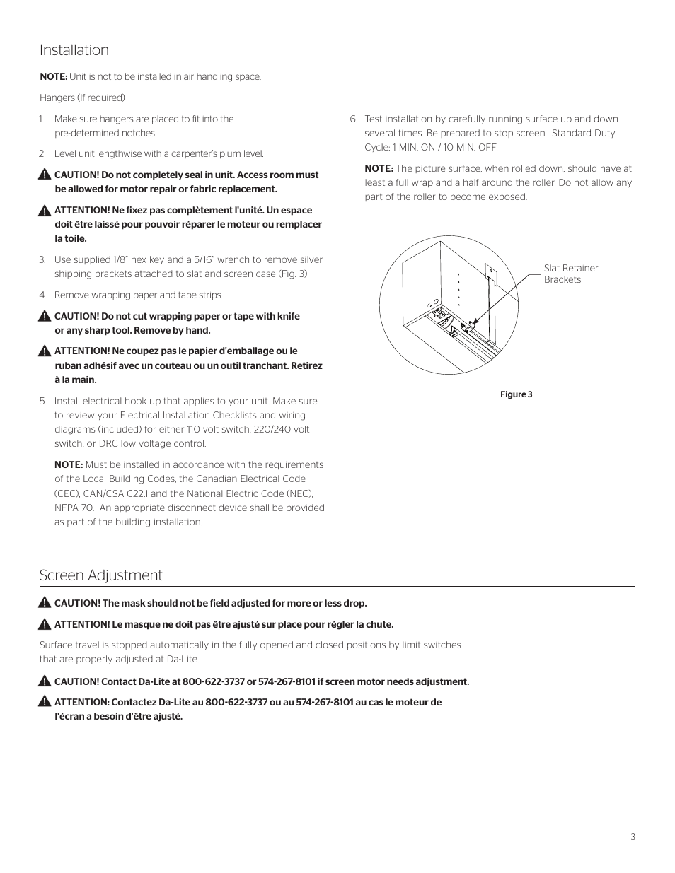 Installation screen adjustment | Da-Lite Tensioned Large Dual Masking Electrol User Manual | Page 3 / 8