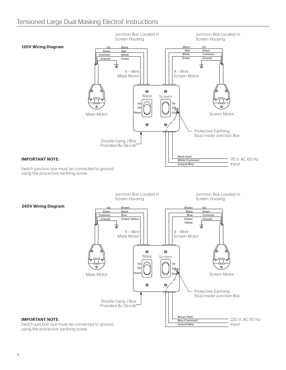 Tensioned large dual masking electrol, Instructions | Da-Lite Tensioned Large Dual Masking Electrol User Manual | Page 4 / 8