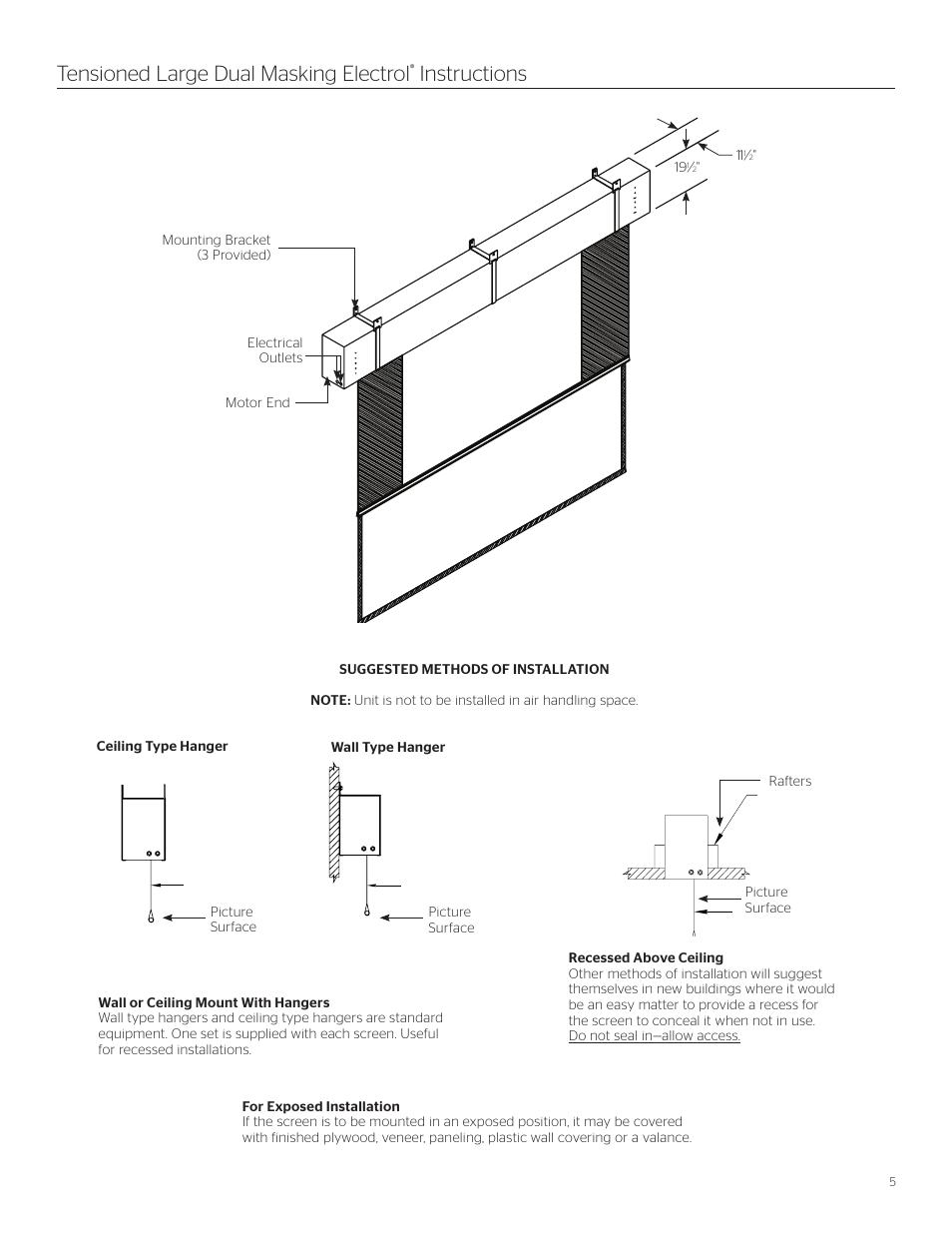 Tensioned large dual masking electrol, Instructions | Da-Lite Tensioned Large Dual Masking Electrol User Manual | Page 5 / 8