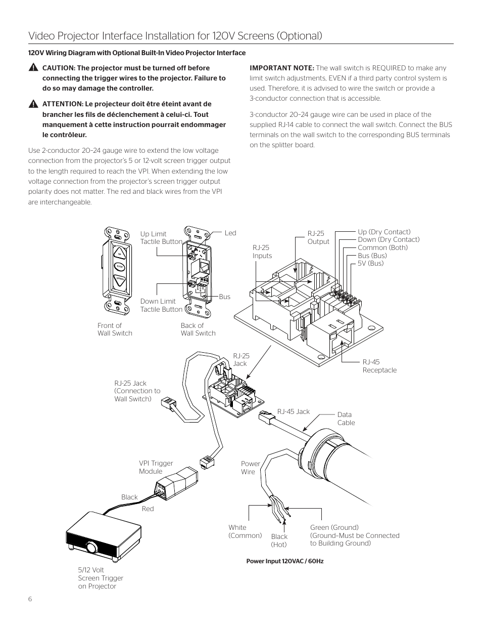 Front of wall switch bus | Da-Lite ViewShare Advantage Electrol User Manual | Page 6 / 12