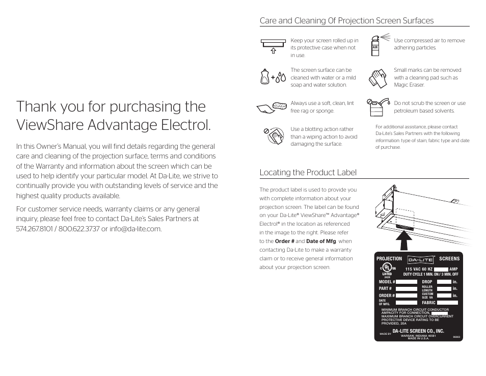Da-Lite ViewShare Advantage Electrol User Manual | Page 2 / 2