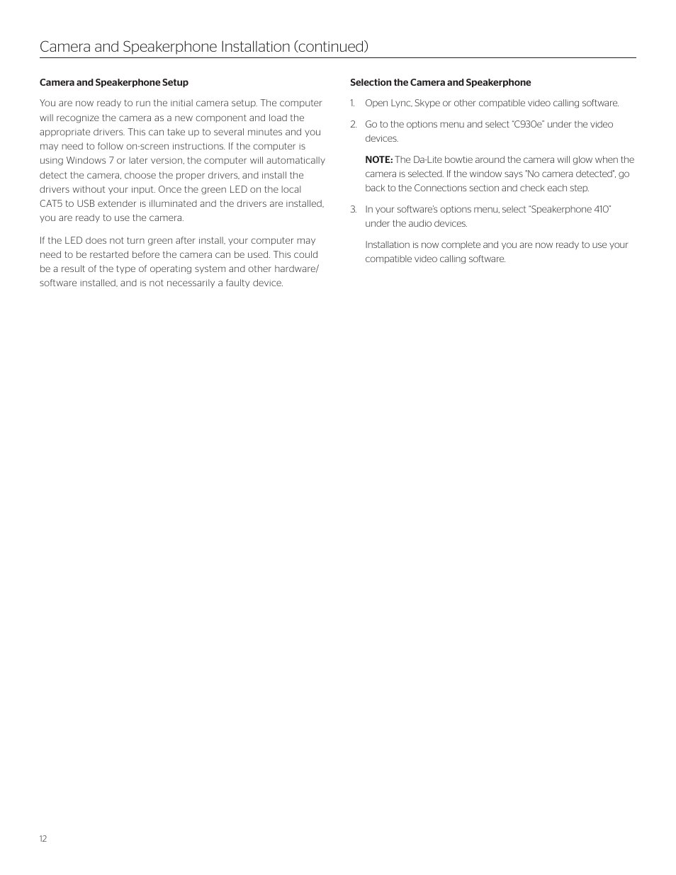 Camera and speakerphone installation (continued) | Da-Lite ViewShare Advantage Retrofit User Manual | Page 12 / 20