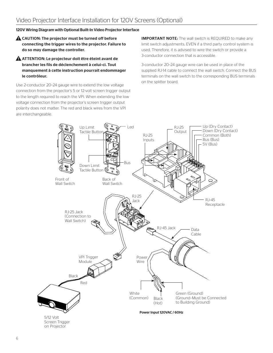 Front of wall switch bus | Da-Lite ViewShare Tensioned Advantage Electrol User Manual | Page 6 / 12