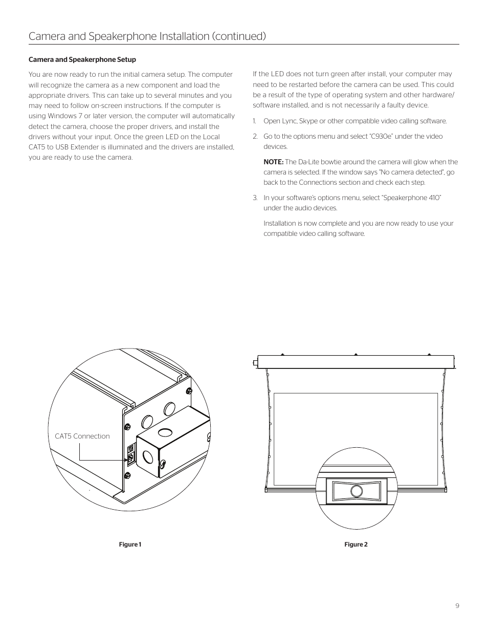 Camera and speakerphone installation (continued) | Da-Lite ViewShare Tensioned Advantage Electrol User Manual | Page 9 / 12