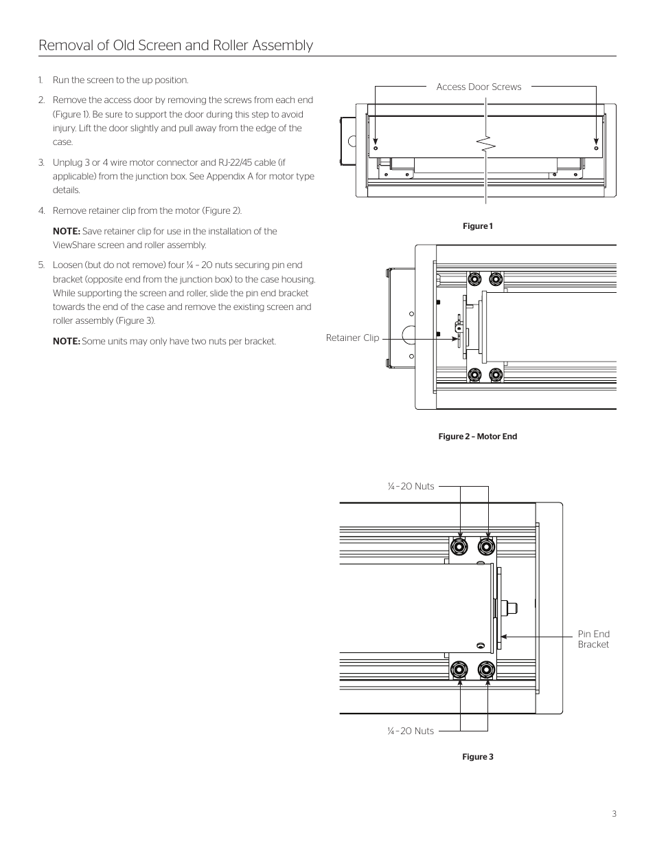 Removal of old screen and roller assembly | Da-Lite ViewShare Tensioned Advantage Retrofit User Manual | Page 3 / 20