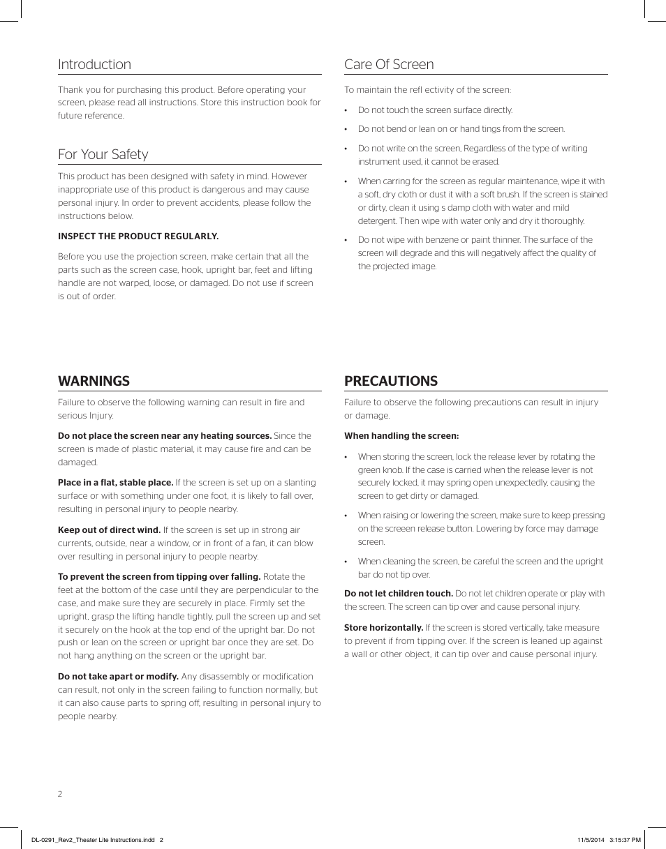 Da-Lite Theater-Lite User Manual | Page 2 / 8