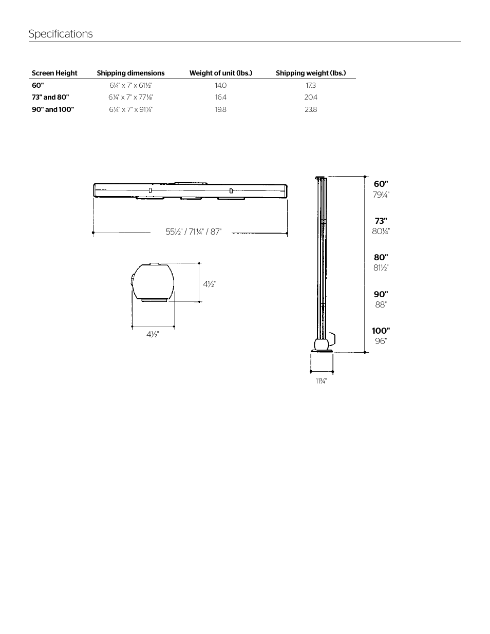 Specifications | Da-Lite Deluxe Insta-Theater User Manual | Page 6 / 8