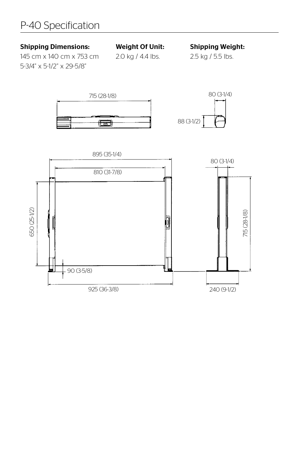 P-40 specification | Da-Lite Presenter User Manual | Page 4 / 8