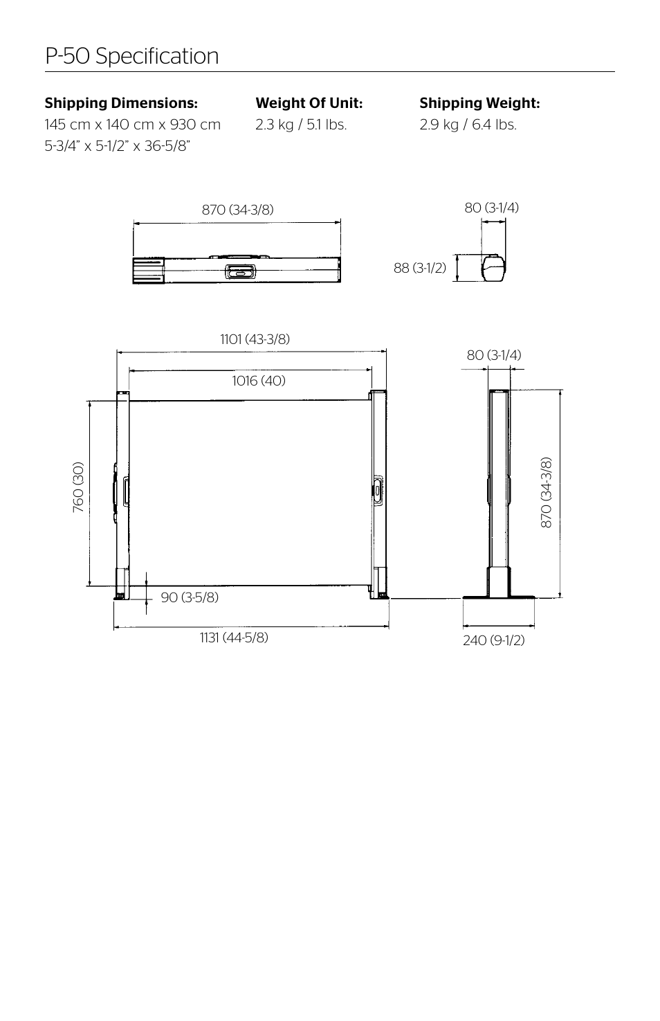 P-50 specification | Da-Lite Presenter User Manual | Page 5 / 8