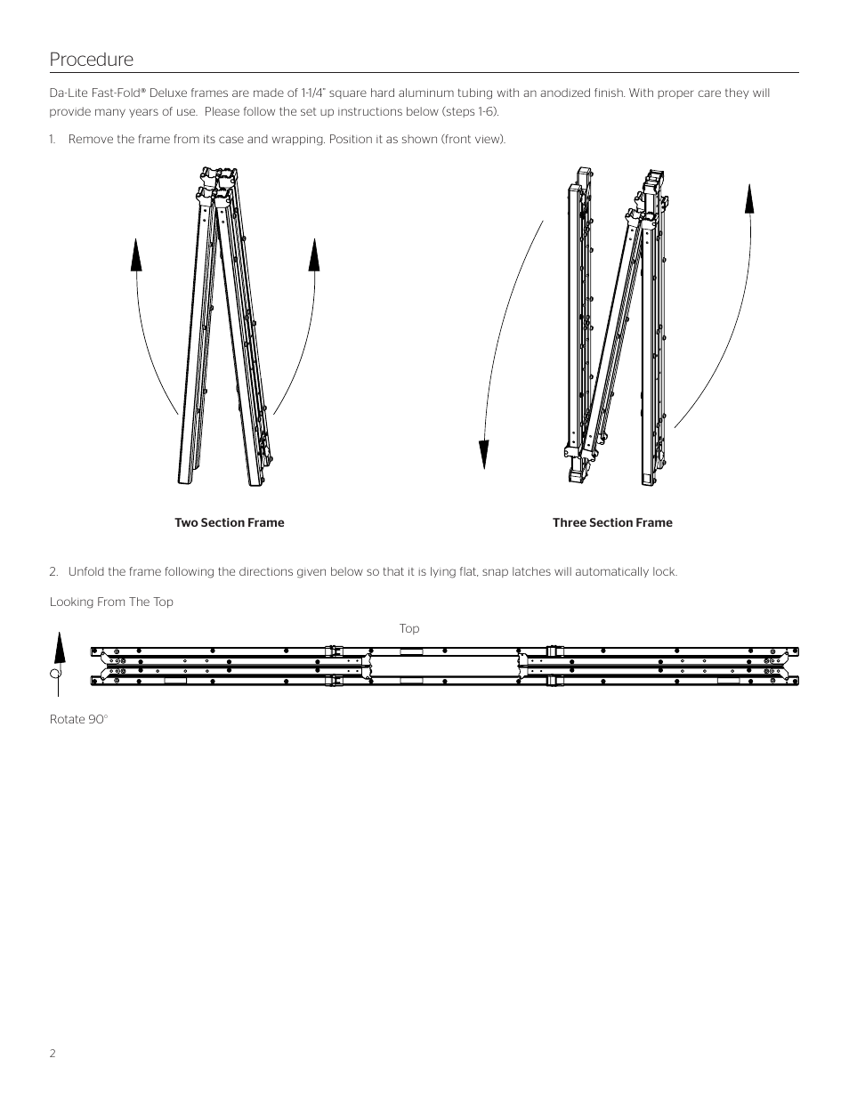Procedure | Da-Lite Fast-Fold Deluxe Screen System User Manual | Page 2 / 8