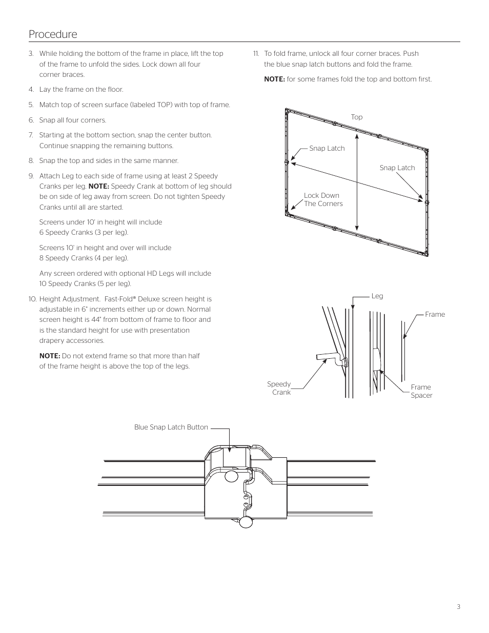 Procedure | Da-Lite Fast-Fold Deluxe Screen System User Manual | Page 3 / 8