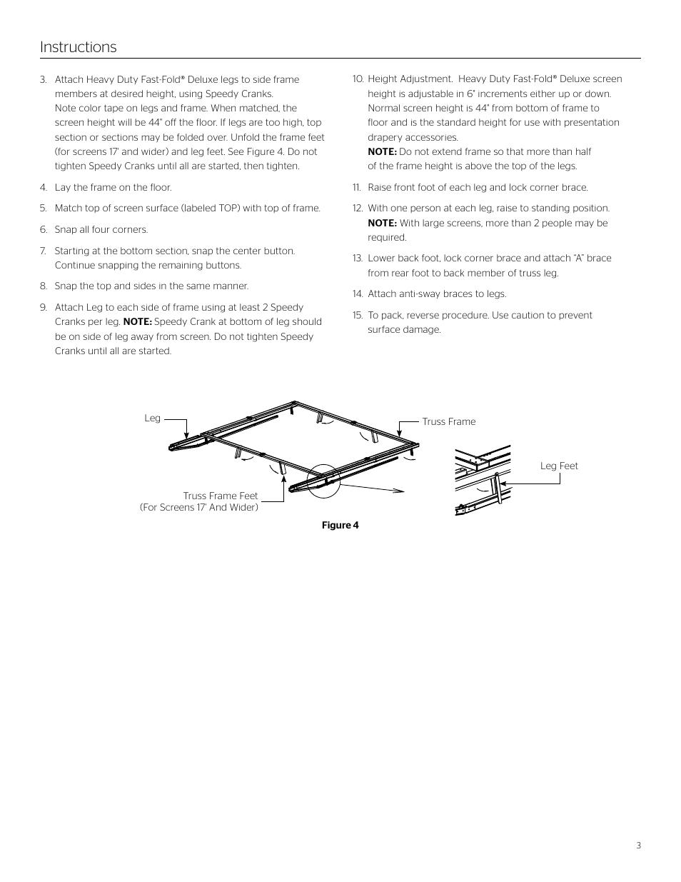 Instructions | Da-Lite Heavy Duty Fast-Fold Deluxe Screen System User Manual | Page 3 / 4