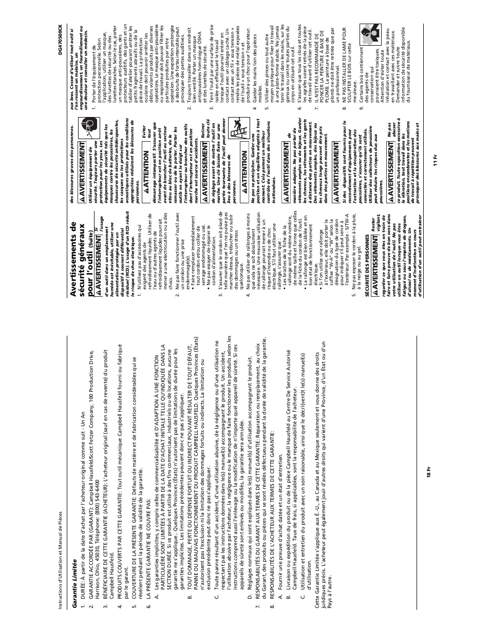 Avertissements de sécurité généraux pour l’outil | Campbell Hausfeld DG470500CK User Manual | Page 11 / 14