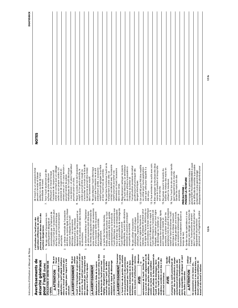 Avertissements de sécurité généraux pour l’outil | Campbell Hausfeld DG470500CK User Manual | Page 12 / 14