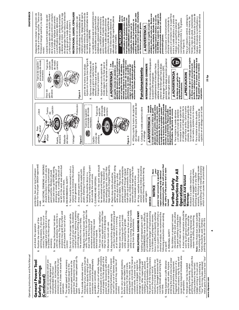 Funcionamiento, General power t ool safety w a rnings (continued), Further safety instructions for all operations | Campbell Hausfeld DG470500CK User Manual | Page 4 / 14
