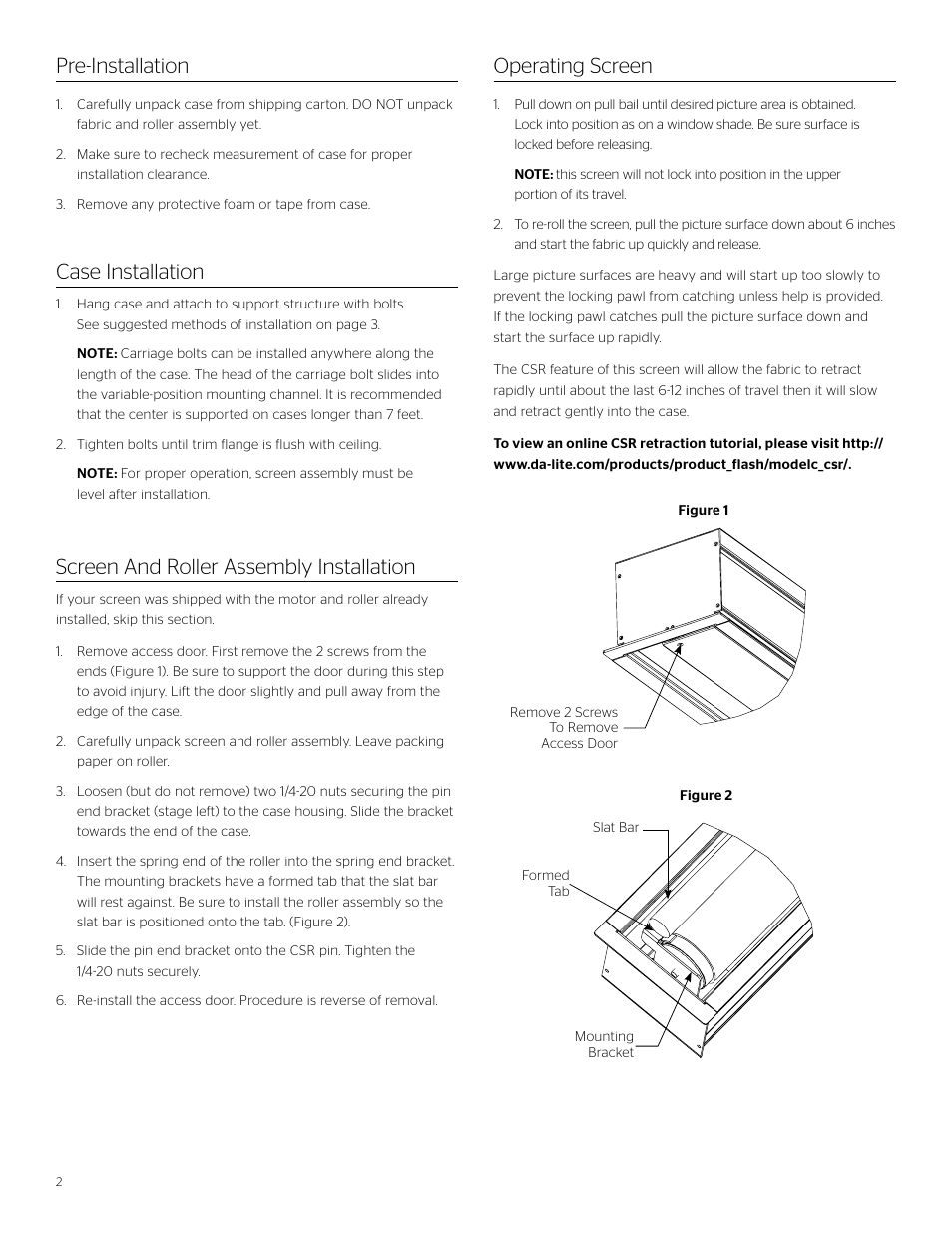 Da-Lite Advantage Manual With CSR (Ceiling Recessed) User Manual | Page 2 / 8