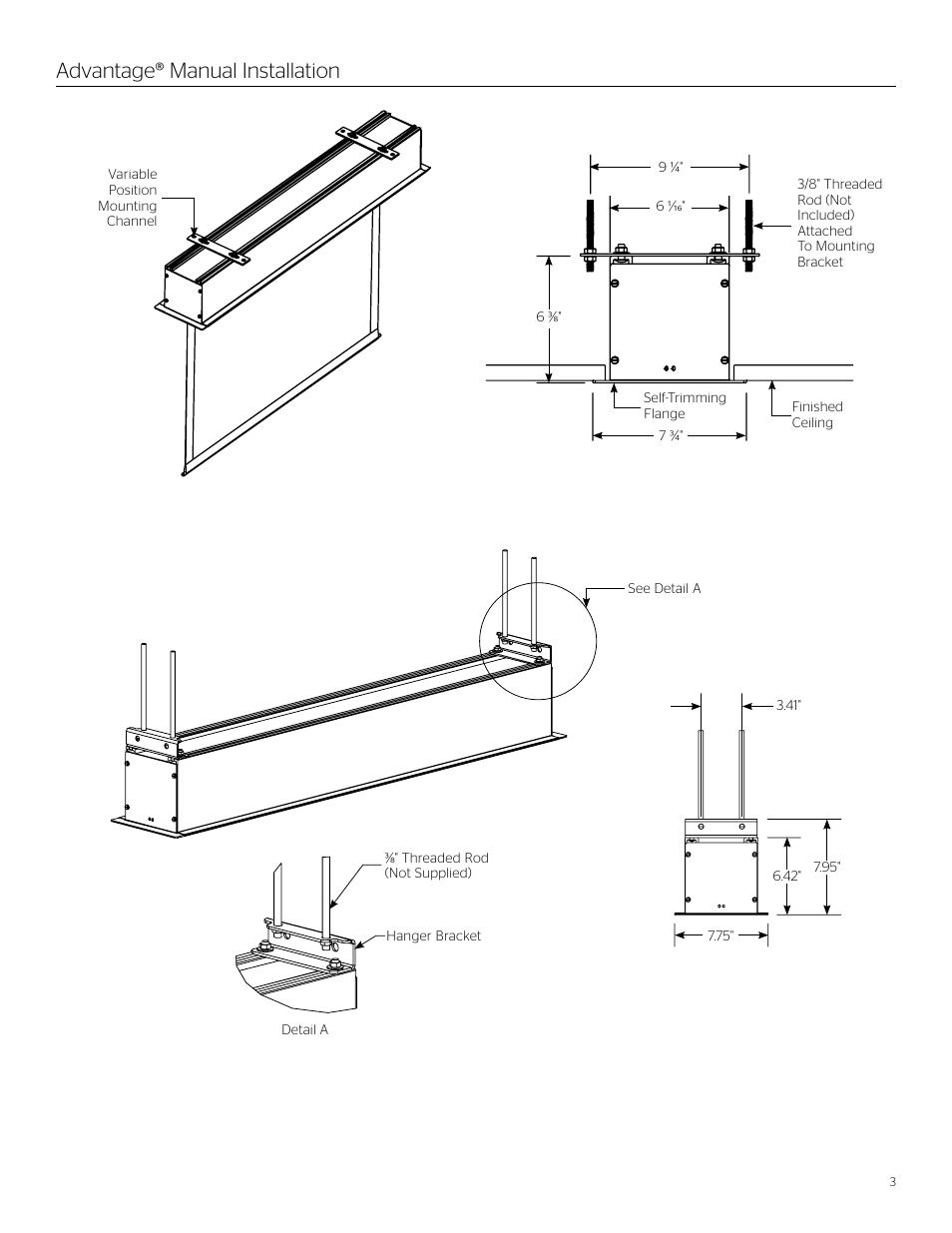 Advantage® manual installation | Da-Lite Advantage Manual With CSR (Ceiling Recessed) User Manual | Page 3 / 8